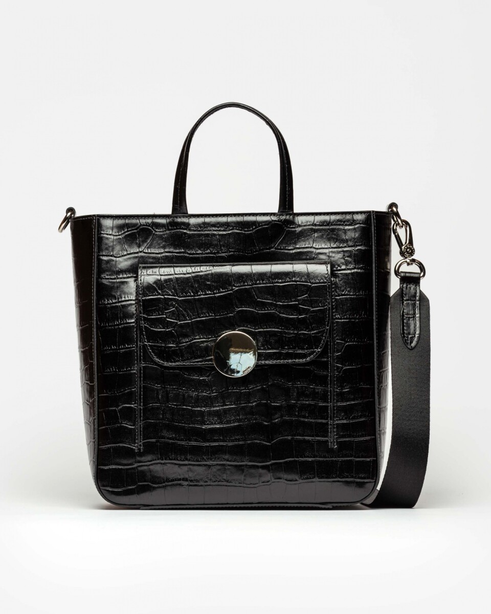 Shopper The Circle en cuero croco - Negro 
