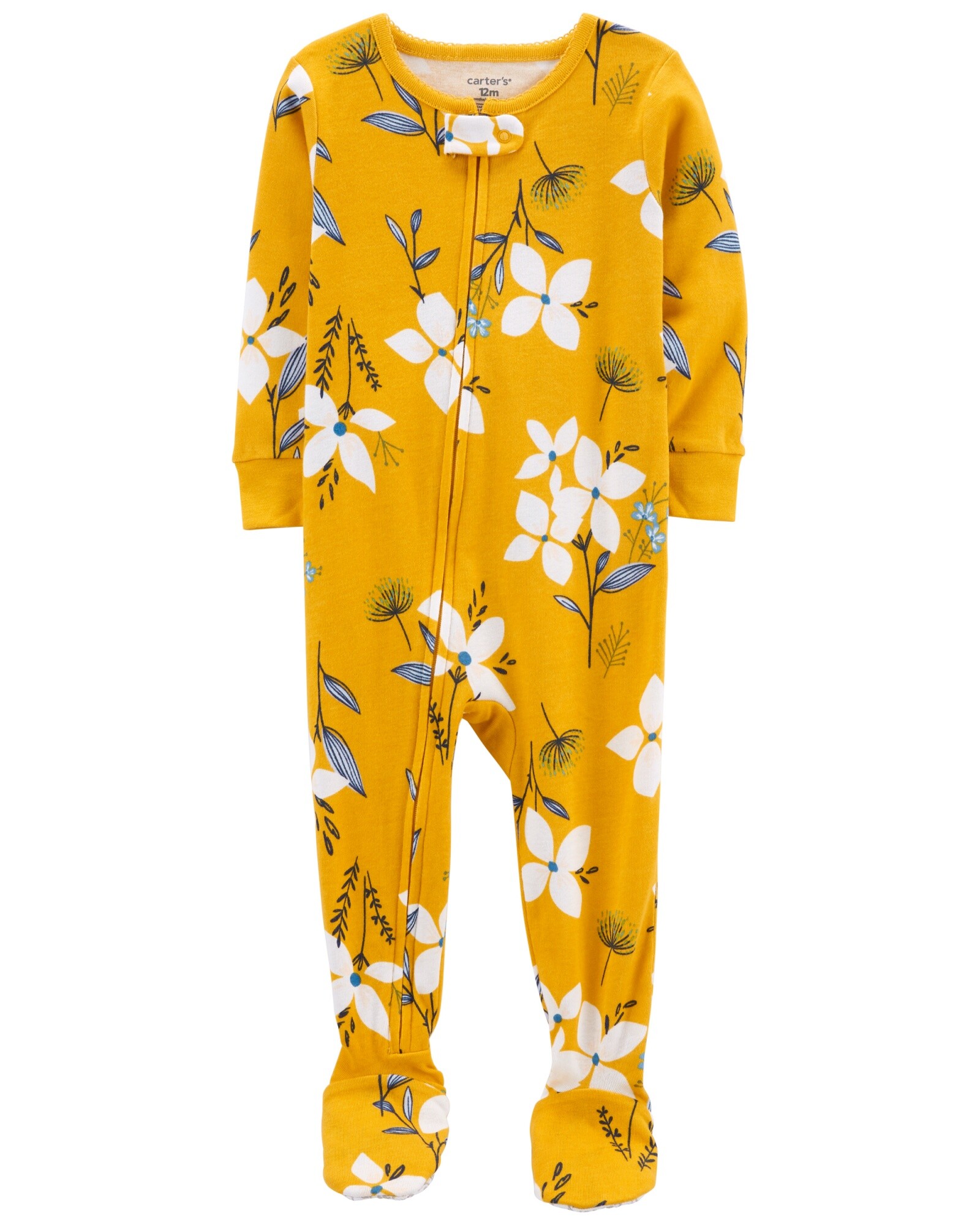 Pijama de Algodón de Una Pieza con Pie y Ajuste 100% Perfecto Flores 0