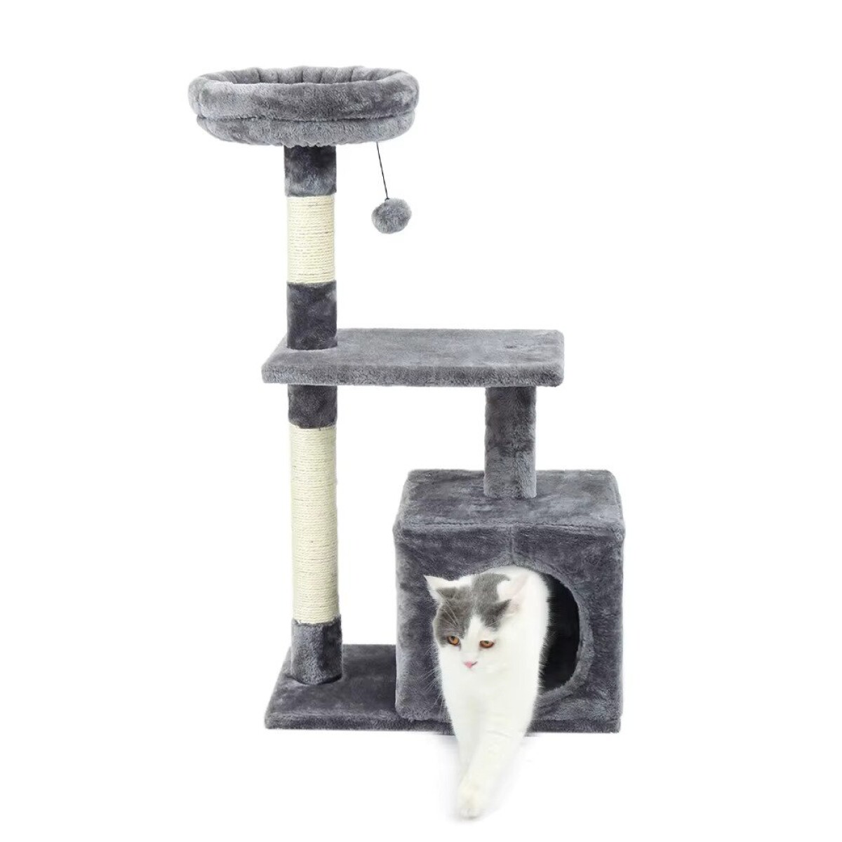 Rascador Torre 3 Niveles Felpa Y Sisal Para Gato Con Cama - Color Variante Gris Oscuro 