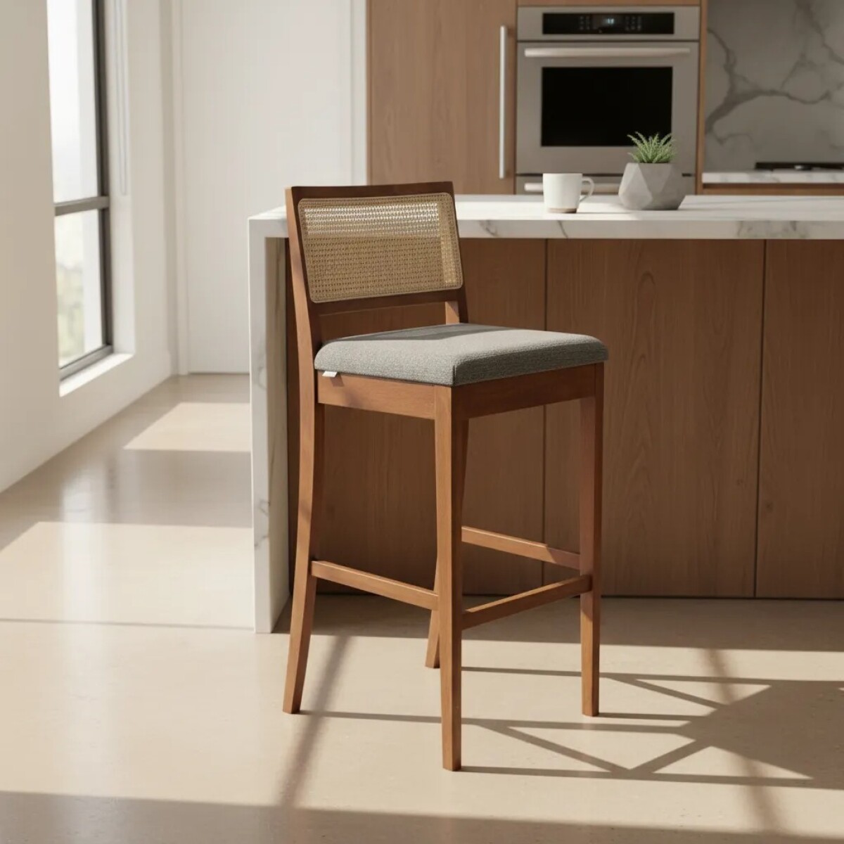 BANCO ALTO PARA BARRA - ESTERILLA - TAPIZADO TELA GRIS 