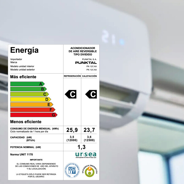 Aire Acondicionado Punktal 12.000 Btu Pk-12c Aa Con Deshumidificador AIRE A. PUNKTAL 12000BTU CLASE C PK-12C