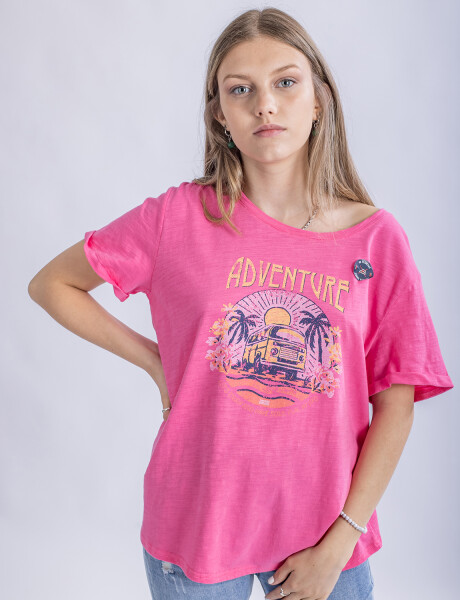 Camiseta en algodón estampada UFO Adventure rosada XL
