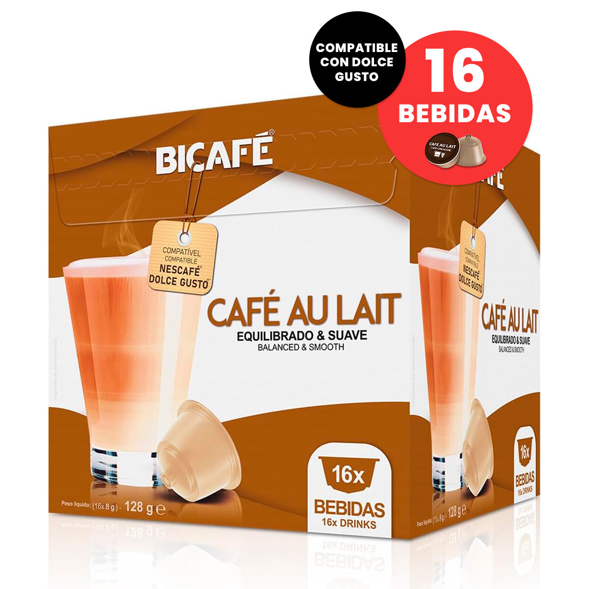 Capsulas Bicafe Cafe Au Lait X16 bebidas Comp Dolce Gusto sin Azucar - 001 
