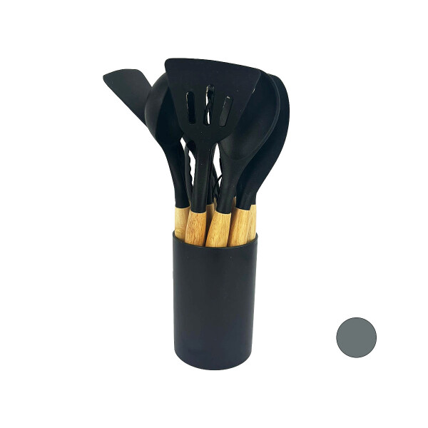 Set menage 12 pcs silicona y madera gris o negro Set menage 12 pcs silicona y madera gris o negro