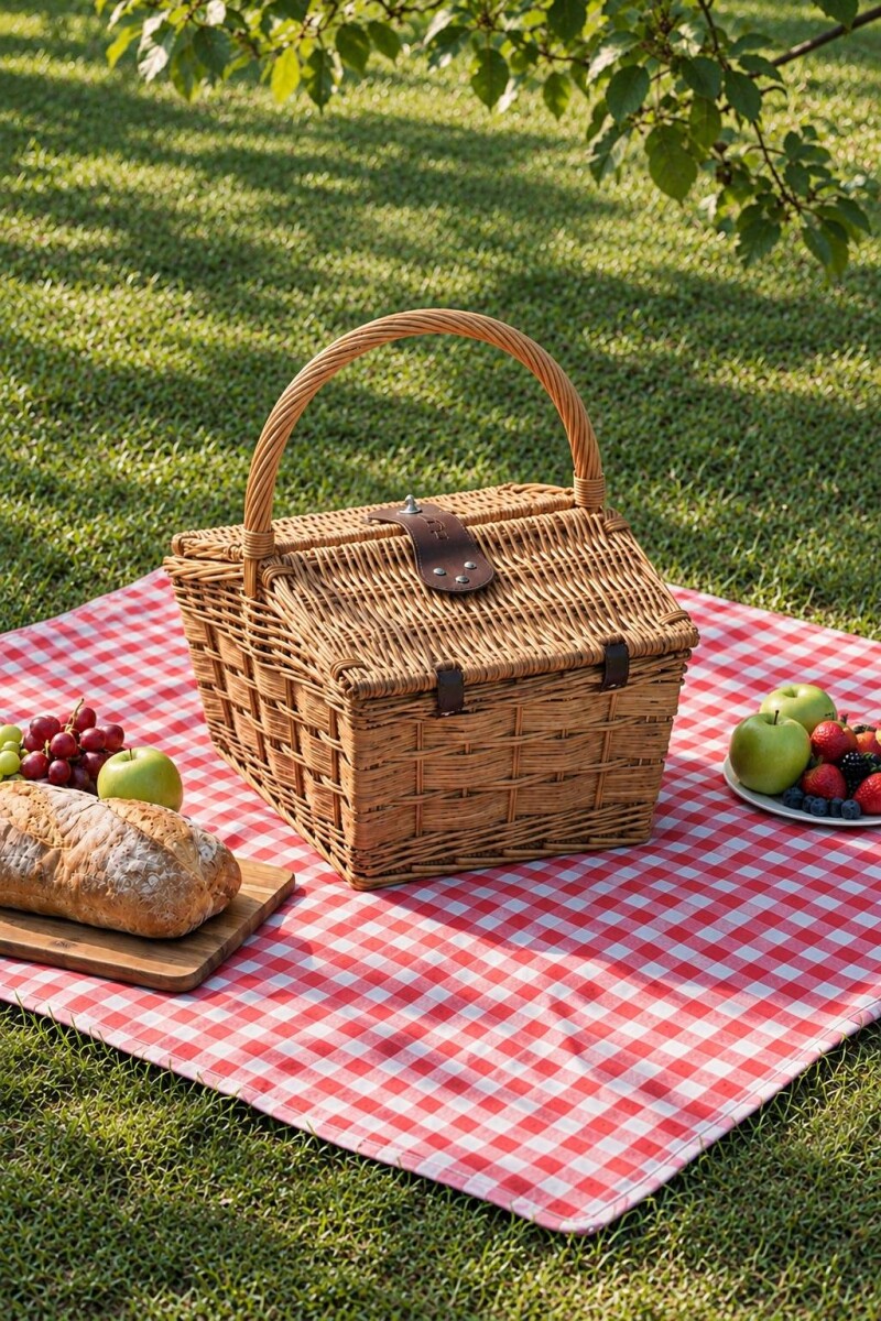Canasta de picnic para cuatro vajilla incluída tostado