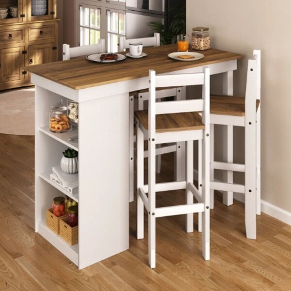 DESAYUNADOR LONDRES CON 4 BANQUETAS - BLANCO/CERA DESAYUNADOR LONDRES CON 4 BANQUETAS - BLANCO/CERA