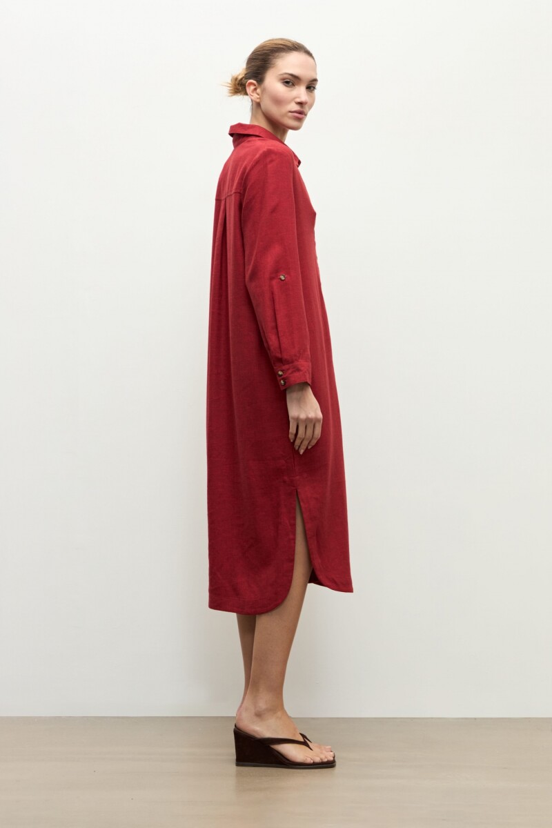 Vestido lino camisero carmesí