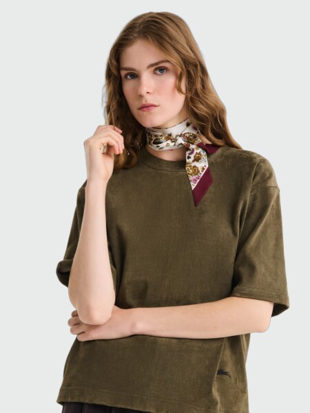 LONGCHAMP - CINTA DE SEDA, FRISE FLEURIE Bordó