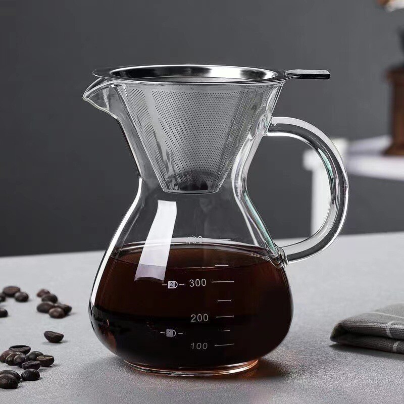 Pouvover Cafetera Pour Over de Vidrio – Café de Goteo Manual con Filtro de Acero Inoxidable 400ml Pouvover Cafetera Pour Over de Vidrio – Café de Goteo Manual con Filtro de Acero Inoxidable 400ml