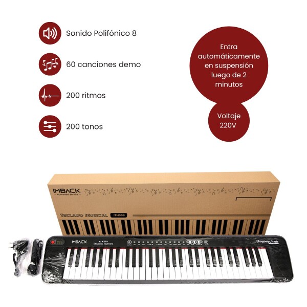 Teclado Instrumento Musical Electrónico Organo de 61 Teclas 200 Tonos y Ritmos + Micrófono ITM009 Teclado Instrumento Musical Electrónico Organo de 61 Teclas 200 Tonos y Ritmos + Micrófono ITM009