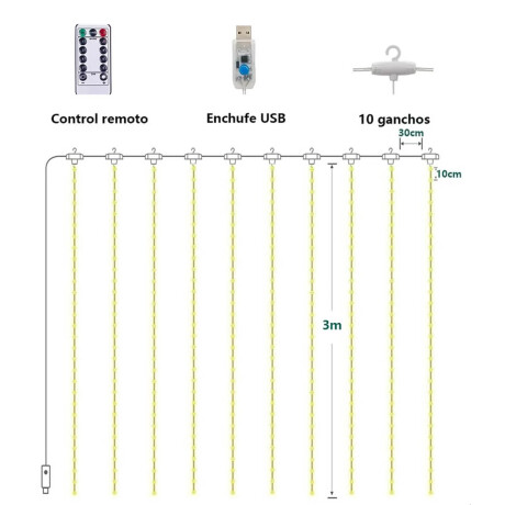 Cortina Lluvia De Luces 3x3 Decoración Fiesta 300 Led Hog007002