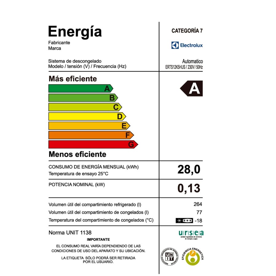 Heladera 363 Lts Electrolux ERTS12K5HUS Heladera 363 Lts Electrolux ERTS12K5HUS