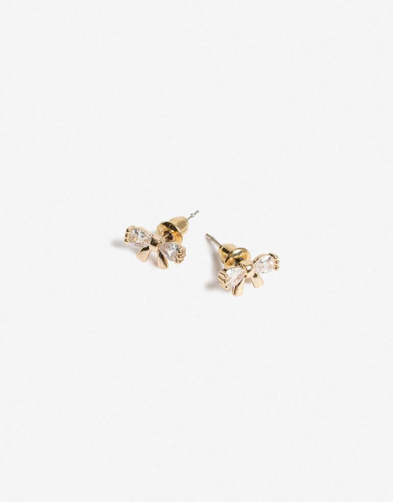 Aros Pasantes Strass Aros Pasantes Dije Moño Con Cubic - Dorado