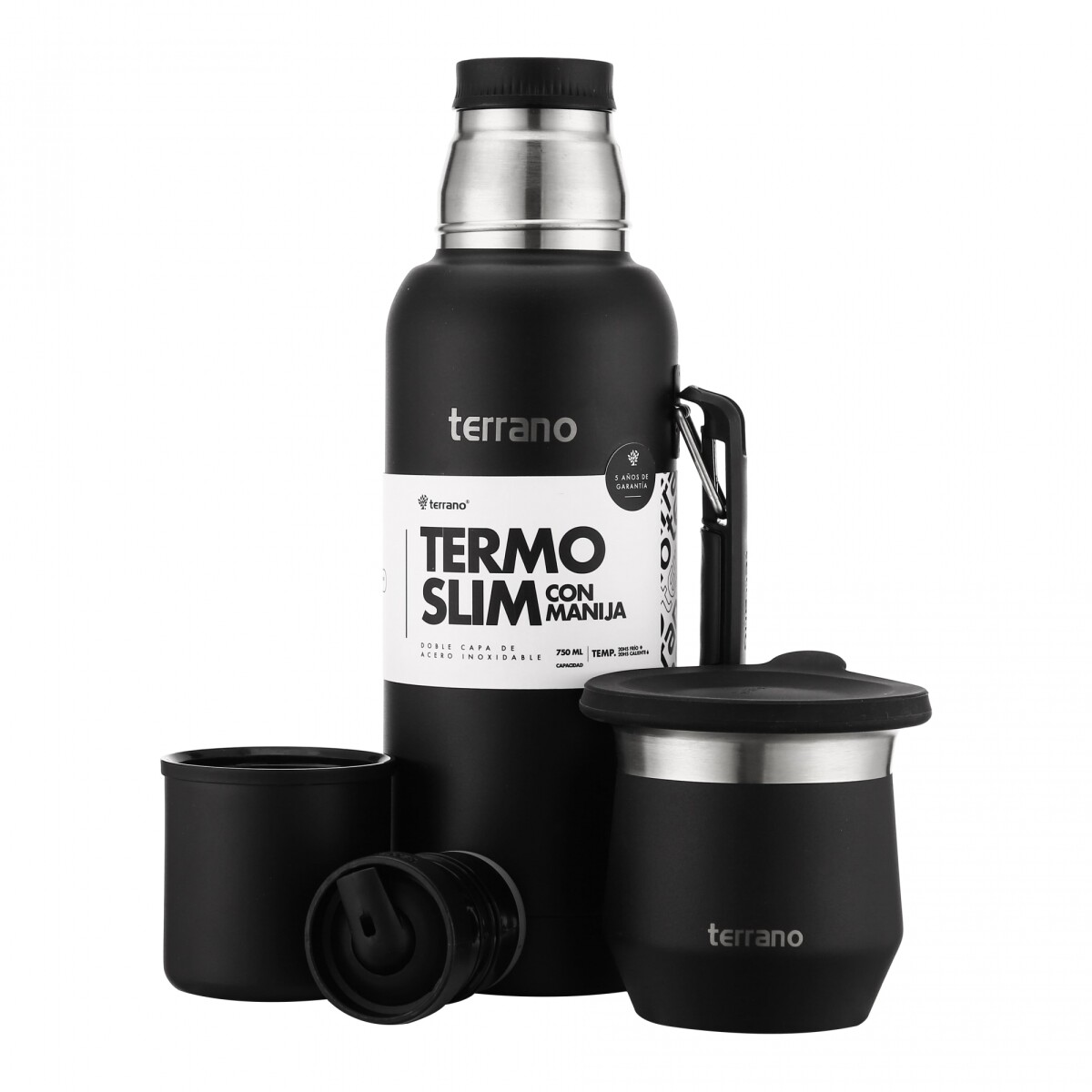 Kit Termo Slim 750ml. c/manija + Mate Flap - Negro 