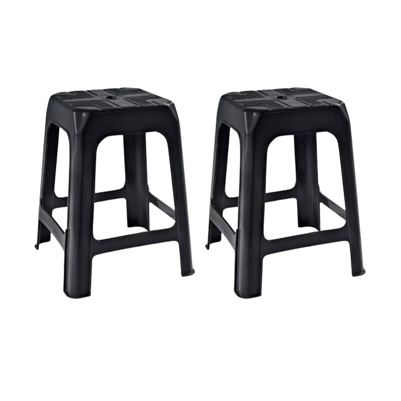Set x2 Banqueta apilable de plástico resistente NEGRO