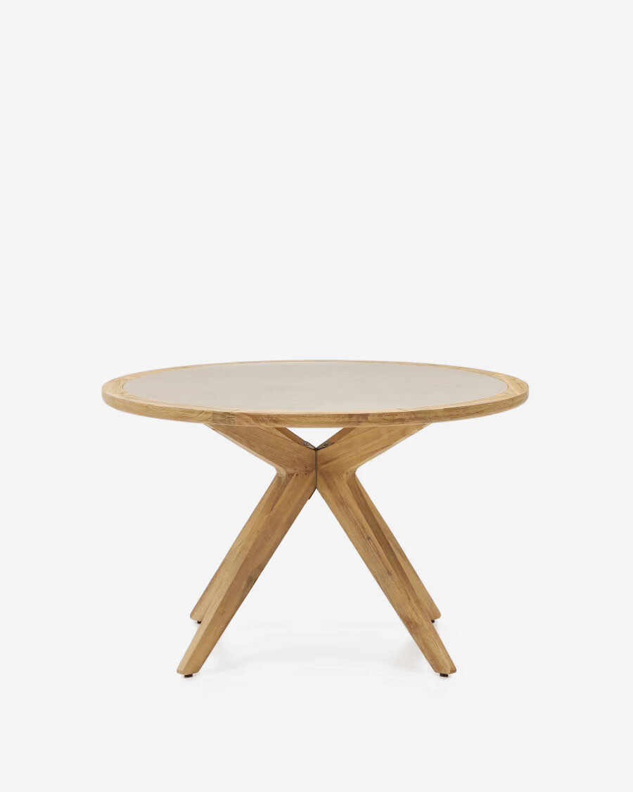 Mesa redonda Julieta de polycemento beige y madera maciza de acacia Ø 120 cm FSC 100% Mesa redonda Julieta de polycemento beige y madera maciza de acacia Ø 120 cm FSC 100%