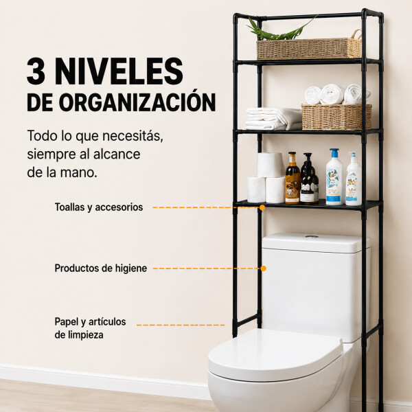 Mueble Organizador Multiuso Inodoro 3 Estantes Acero Inox Negro 1