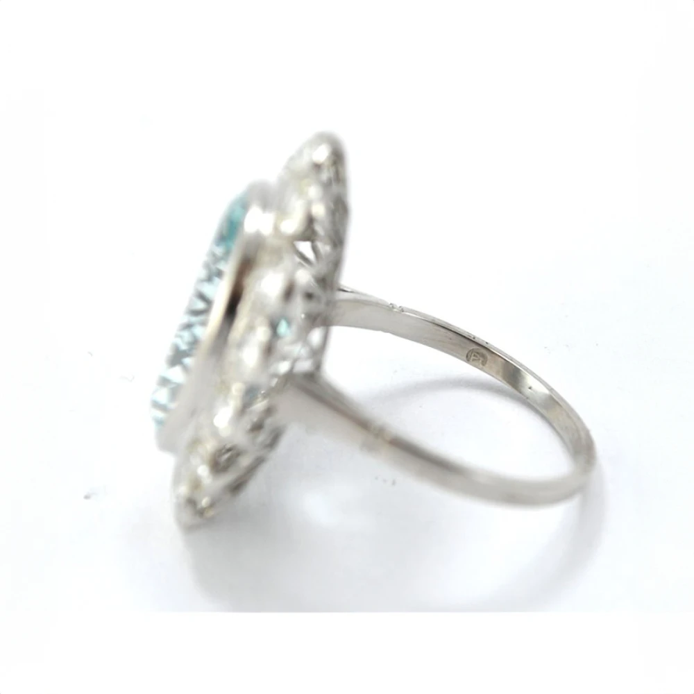 Anillo Platino Con Aguamarina Central Anillo Platino Con Aguamarina Central