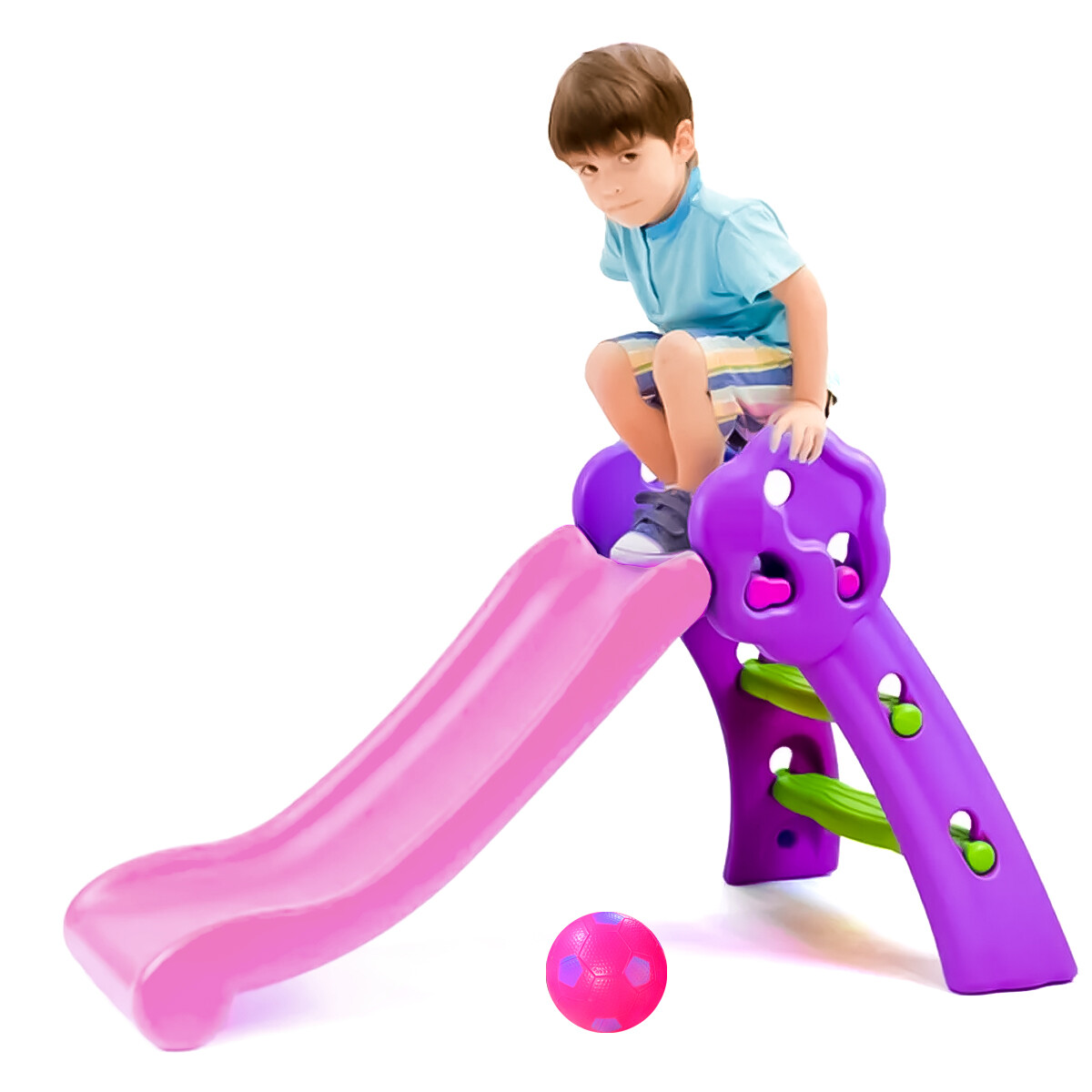 Tobogán Infantil Plástico Mediano P/niño + Aro Basket - Violeta con rosado 