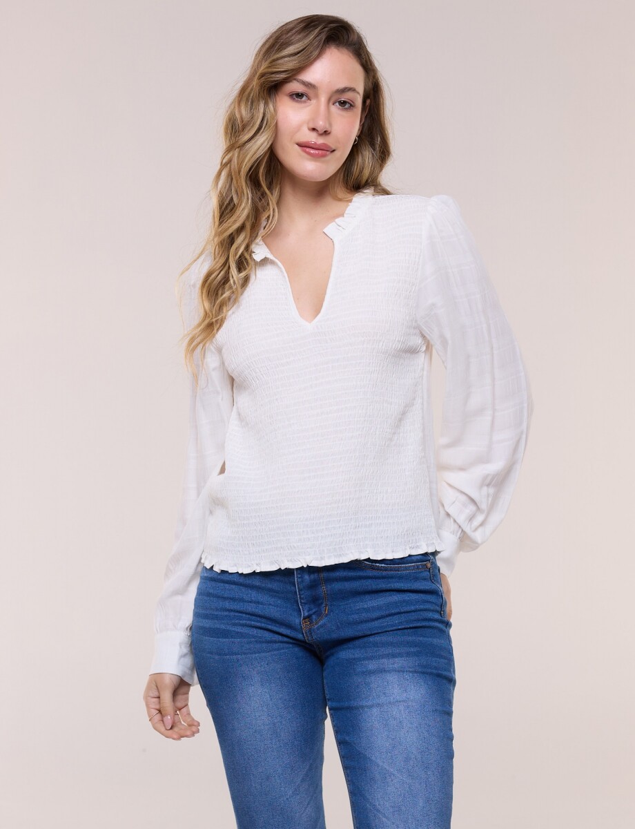 Blusa Smocked Escote V - Crudo 