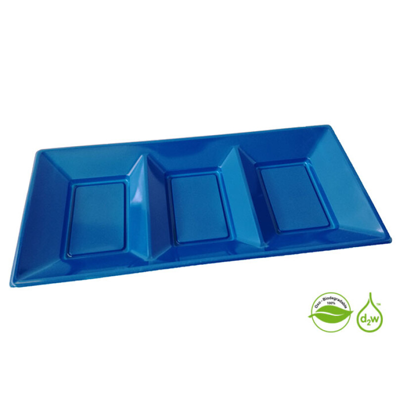 Bandeja Biodegradable Rectangular x3 Unidades Azul