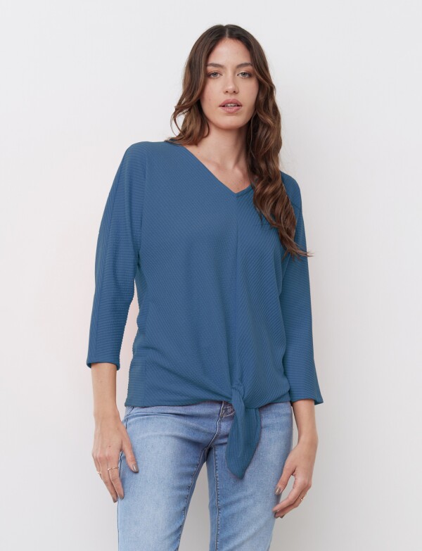 Blusa Ribs Nudo CELESTE OSCURO