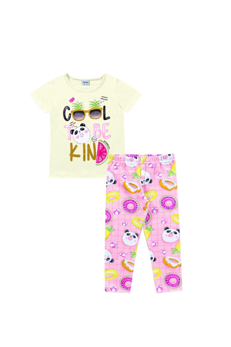 Conjunto para niñas (blusa y legging capri) MARFIL