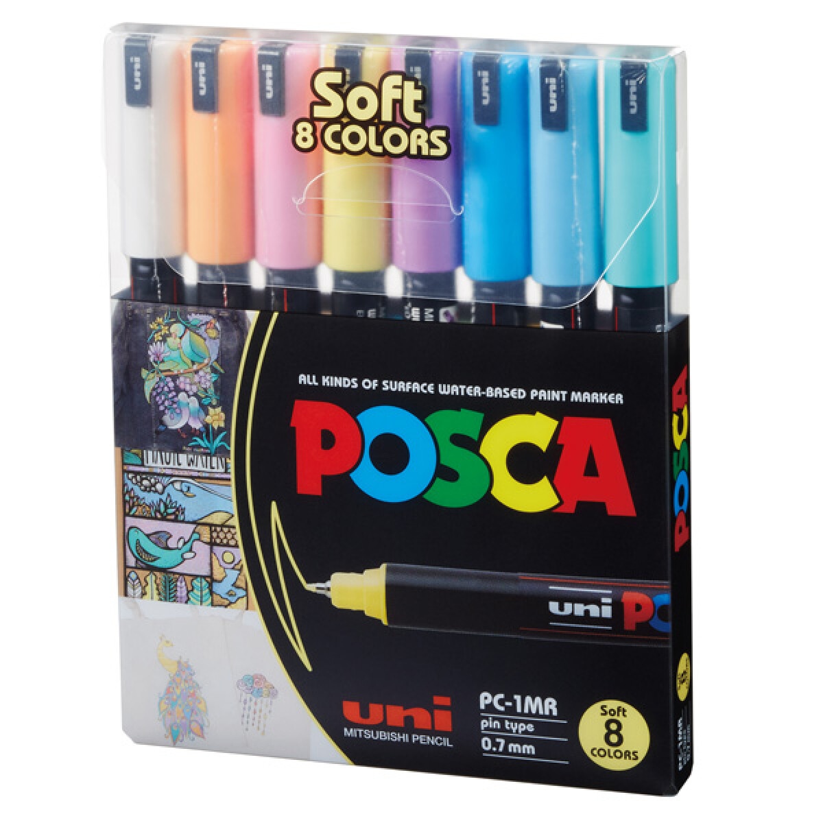 SET PINCEL MARCADOR UNI POCSA 0.7MR 8 UNIDADES COLORES PAST. 