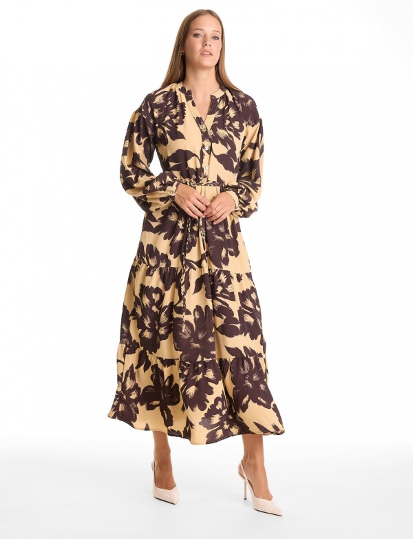 Vestido Maxi Cinto Flores BEIGE/MULTI