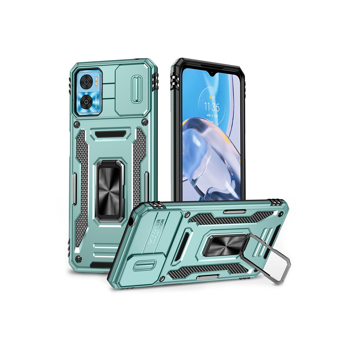 Protector para Motorola Moto E22 con soporte color verde 