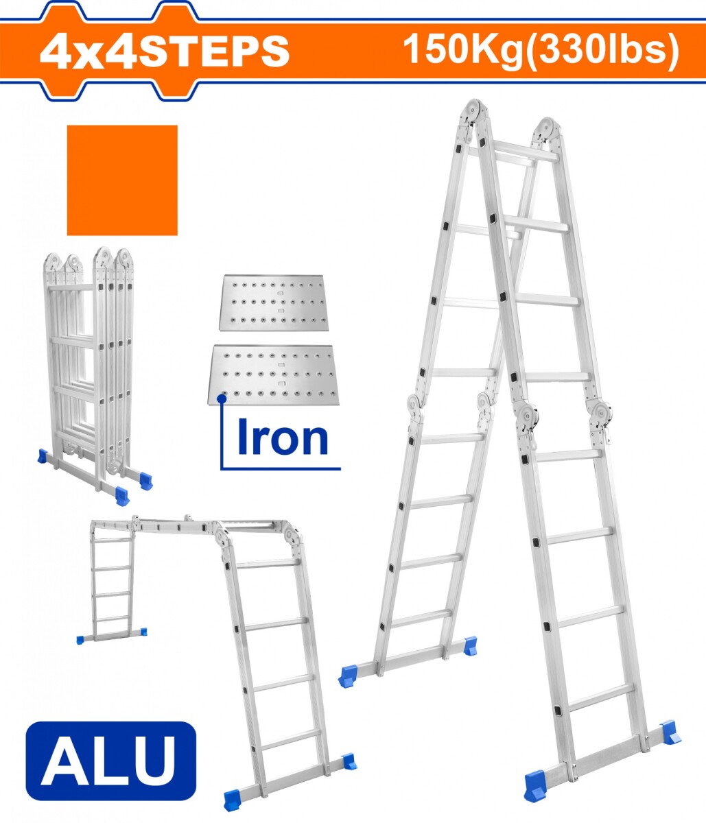 ESCALERA ANDAMIO 16 ESCALONES 150KG ALUMINIO CON PLATAFORMA WADFOW WLD7H44 