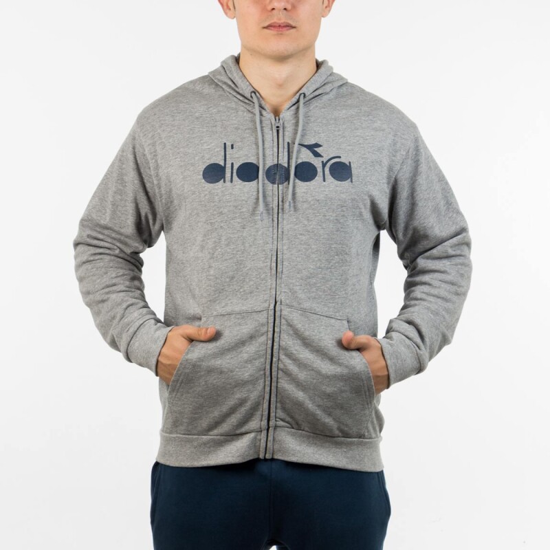 Diadora Men's Hoodie With Zip Print- Grey Gris