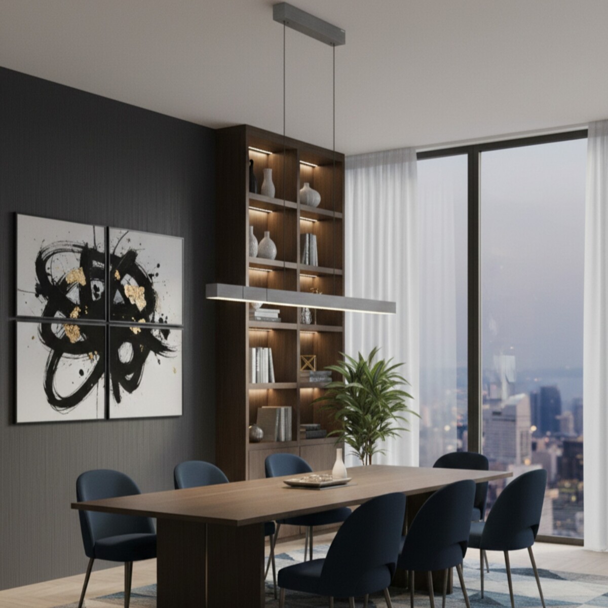 Colgante led lineal motorizado con varias funciones, gris plata 