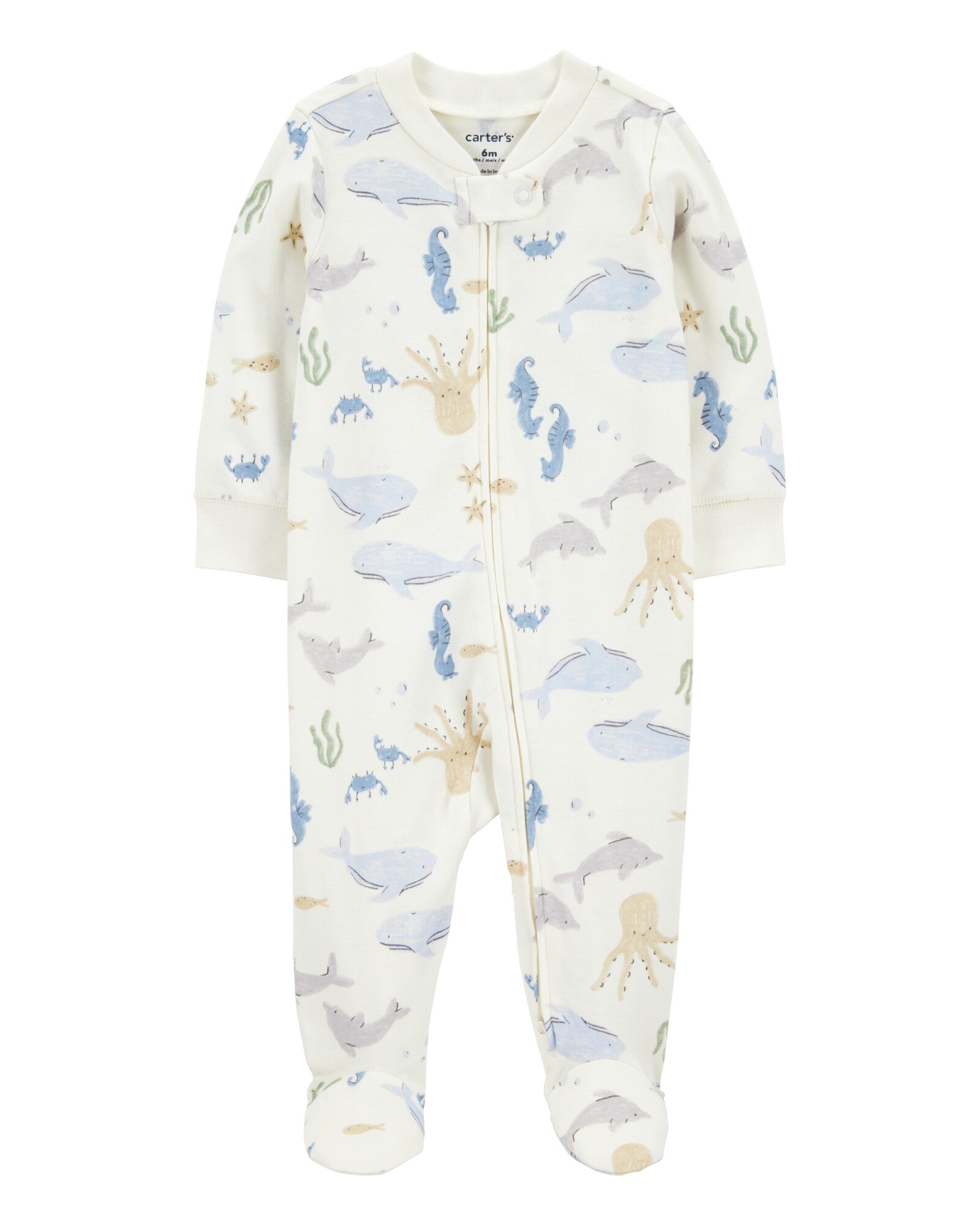 Pijama una pieza de algodón, con pie, diseño fauna marina Sin color