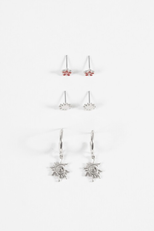 Set de aros flor y sol plateado