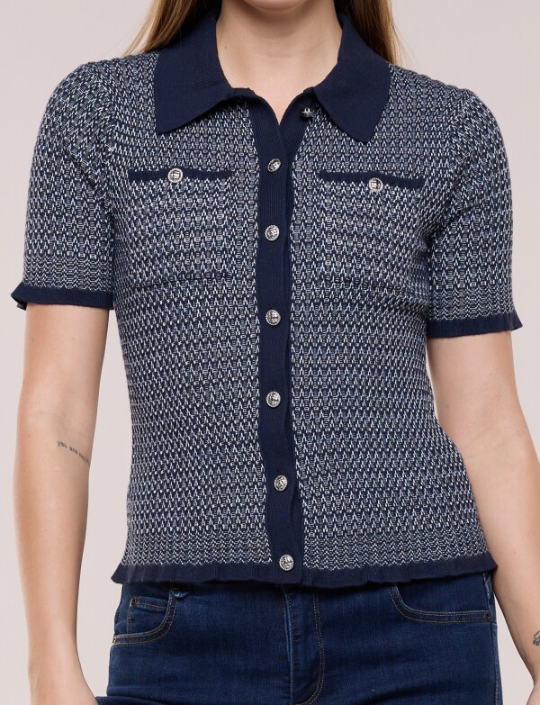 Cardigan Bicolor Con Botones Labrados AZUL/BLANCO