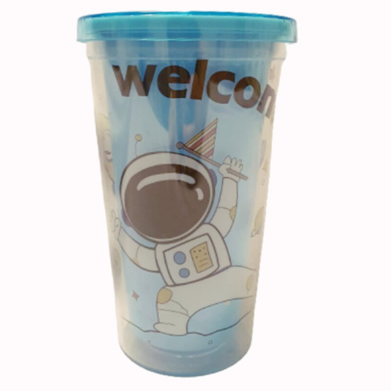 Vaso con Sorbito Diseño Astronauta Celeste