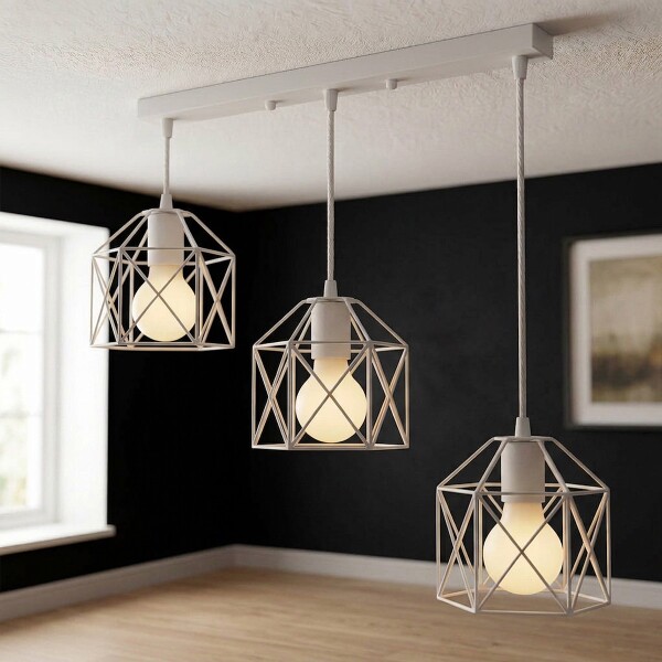 Lampara De Techo Colgante De 3 Luces Jaula Metal Moderna IMBACK Color Blanco Lampara De Techo Colgante De 3 Luces Jaula Metal Moderna IMBACK Color Blanco