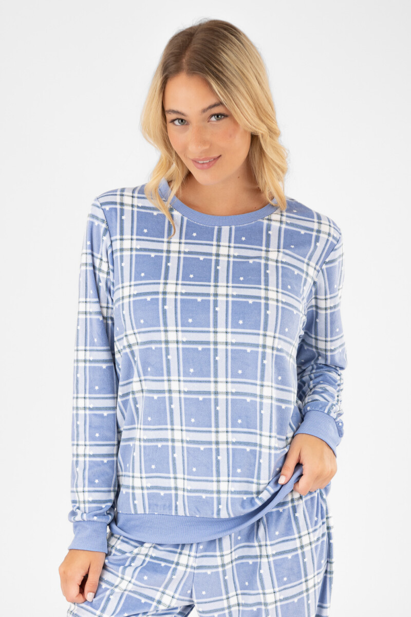 Pijama velour escoces Azul