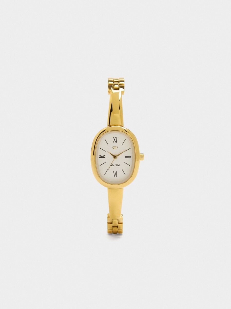 Reloj Ovalado Con Pulsera De Acero Inoxidable dorado