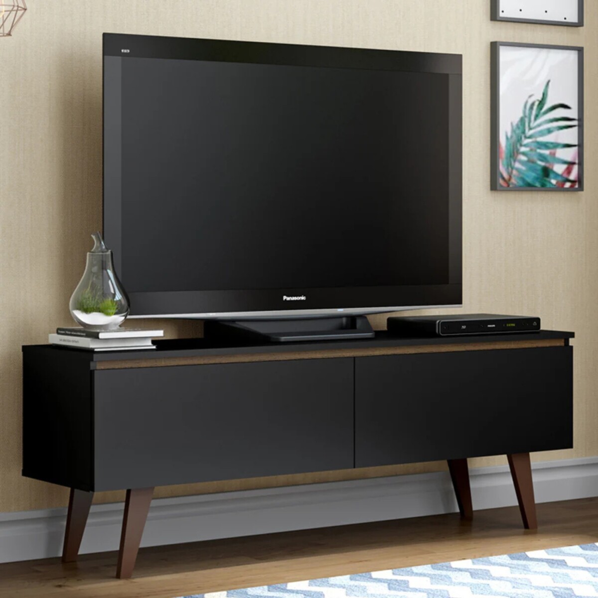 Rack para TV Lumax 2 puertas rustico 55 pulgadas - Negro 