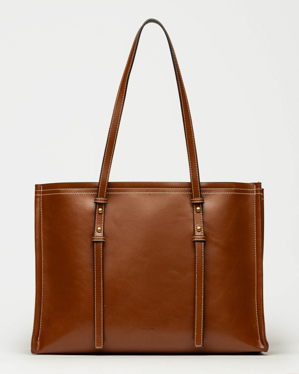 Shopper Louise en efecto cuero liso Tabaco