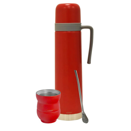 Set Termo 750ml con manija +mate 140ml +bombilla regalo Rojo