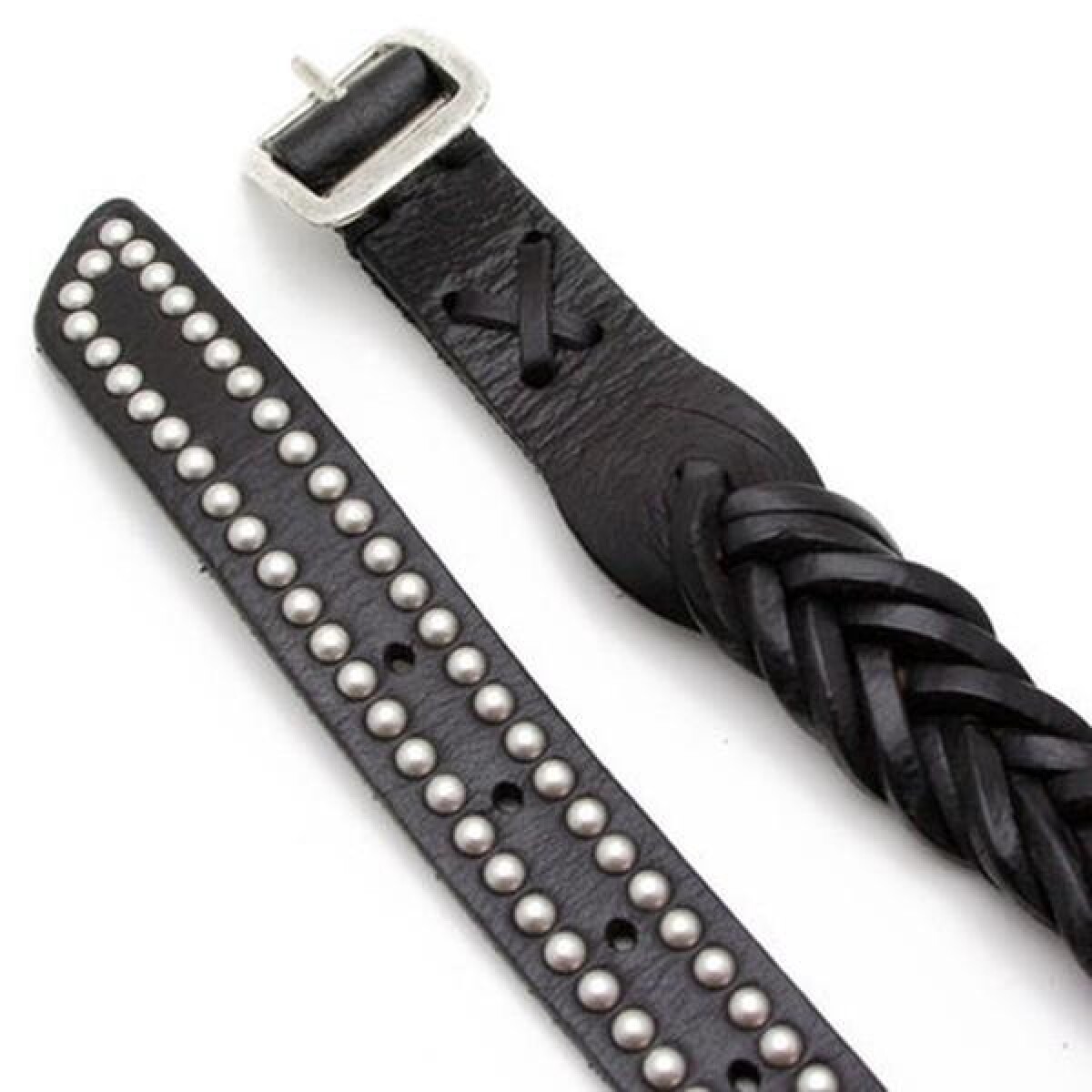 Cinturón de cuero trenzado con tachas efecto vintage - MARRON OSCURO 