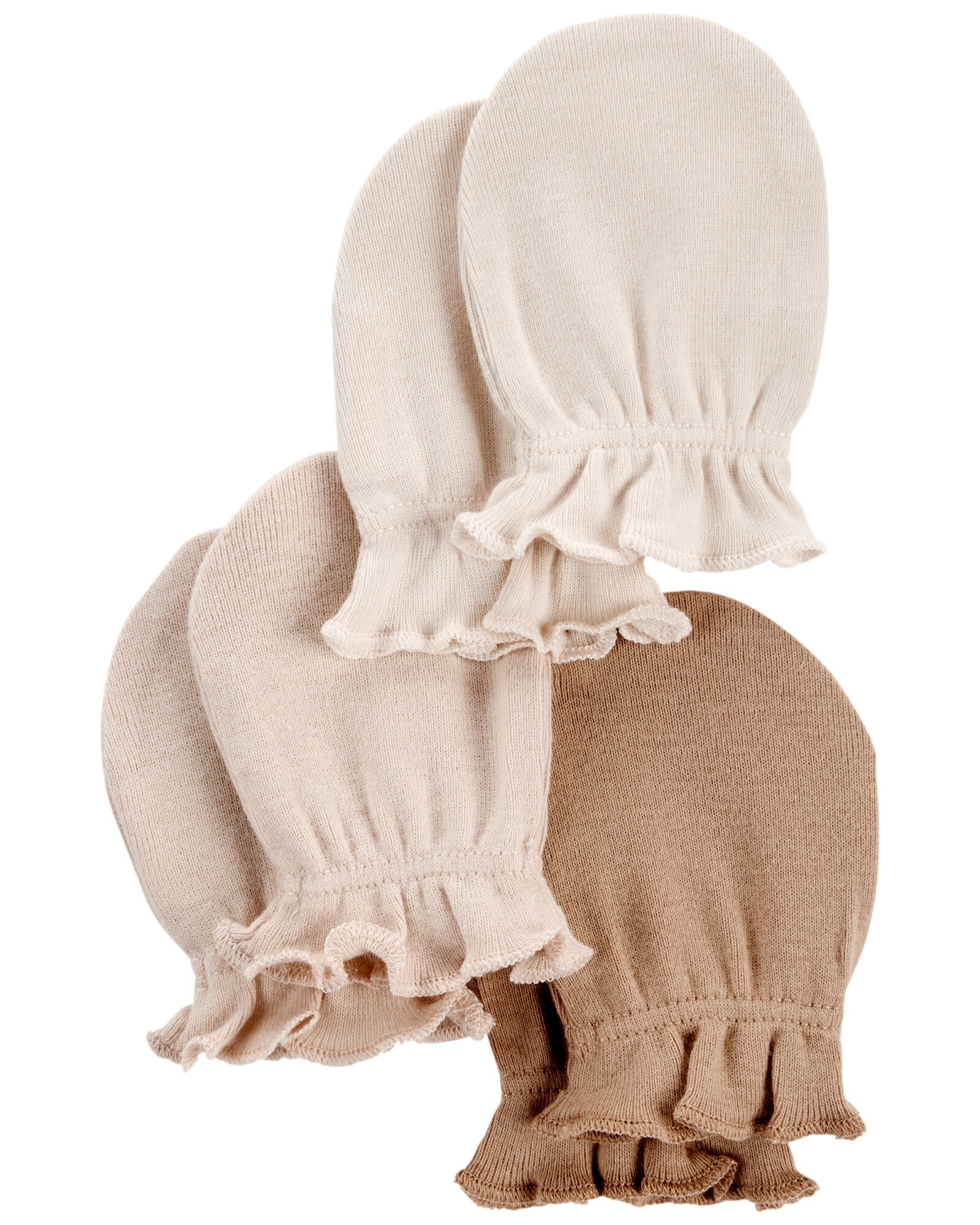 Pack tres pares de mitones de algodón, beige Sin color