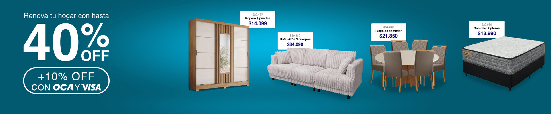 40% off + 10% off con oca y visa