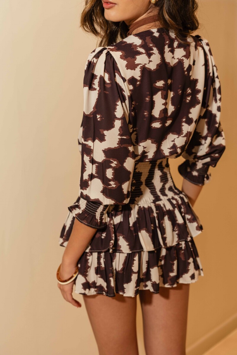 VESTIDO VALENTINA MINI BROWN IVORY COW VESTIDO VALENTINA MINI BROWN IVORY COW