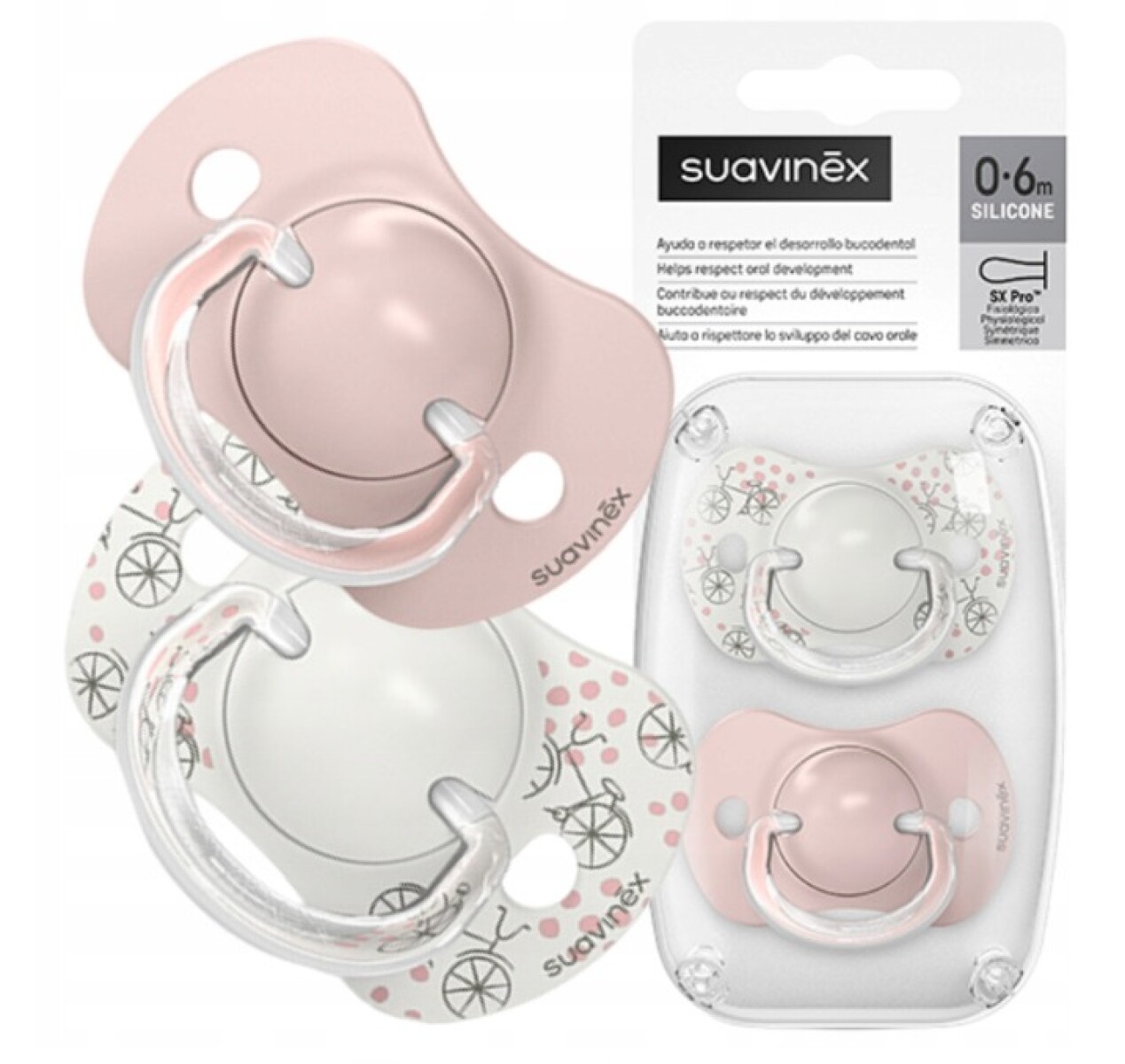 Set x2 chupete fisiologico Suavinex 0 a 6 M - Bike Rosa 