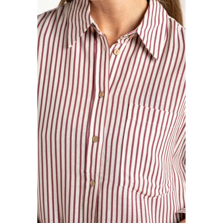 Camisa Rayada Con Lino Burdeos