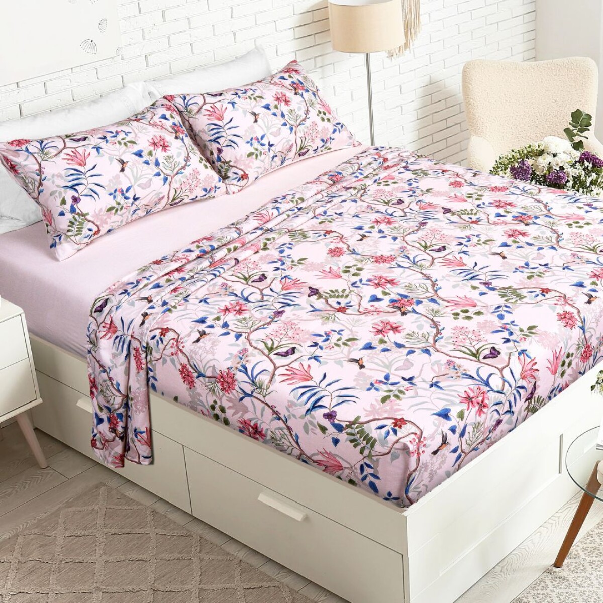 JUEGO DE SÁBANAS LANCASTER DIGITAL PRINT FLOWERS - QUEEN 